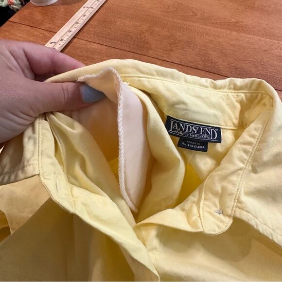 Lands End VTG Women’s Yellow Shirt Dress Size 10 Shoulder Pads 100% Cotton Shift - Picture 9 of 13